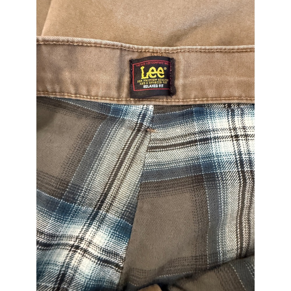 Lee Relaxed Fit Flannel Lined Canvas Pants Brown Plaid 34x36 112354009 - Picture 6 of 7